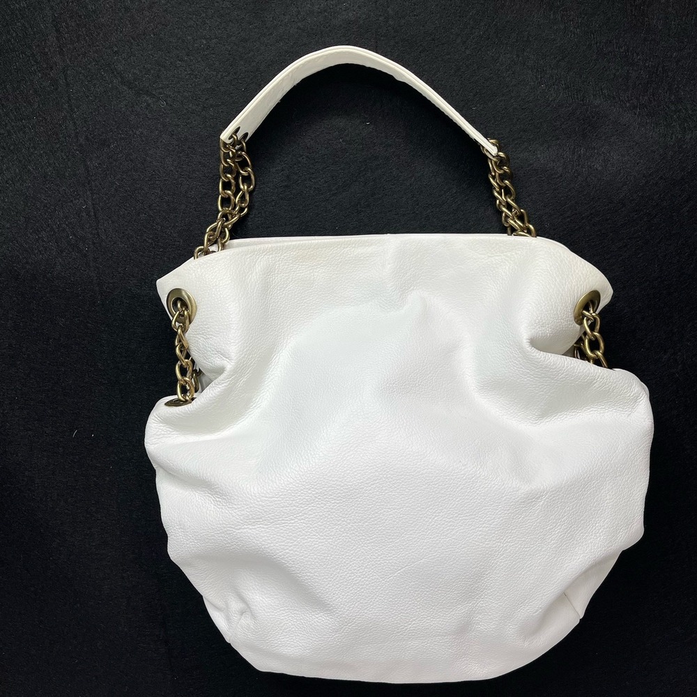 Michael Rome Designs Genuine Leather Ivory Shoulder Bag Good Chain Y2K Boho